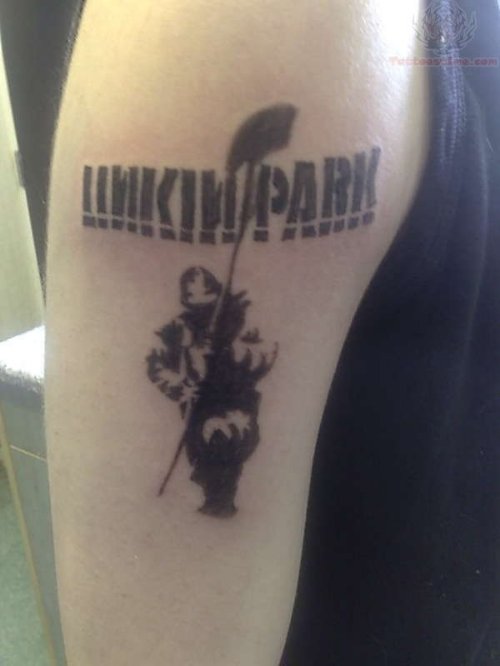 Linkin Park Soldier Tattoo On Half Sleeve